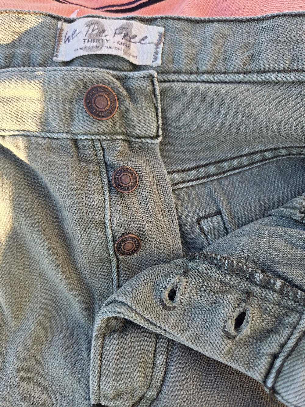 Free People Olive Green Button-Fly Jean Shorts